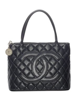 Chanel Black Caviar Leather Medallion Tote Bag