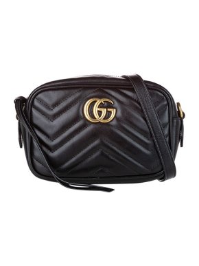 Gucci Black Leather GG Marmont Camera Bag