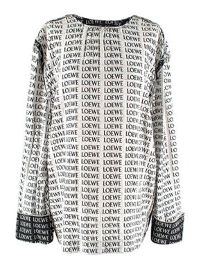 Loewe Black & White Logo Print Open-Back Cotton Blouse