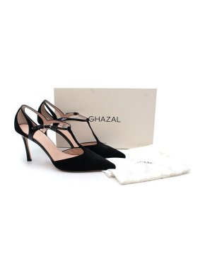 Ghazal Black Velvet Jackie T-Bar Heeled Pumps