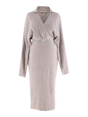 Agnona Greige Marl Ribbed Cashmere Dress
