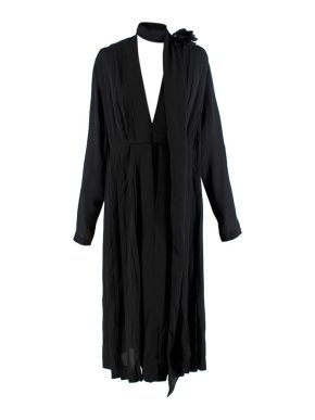 Victoria Beckham Black Fluid Georgette Long Sleeve Scarf Midi Dress