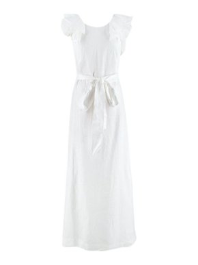 Kalita White Linen Ruffled Eros Dress