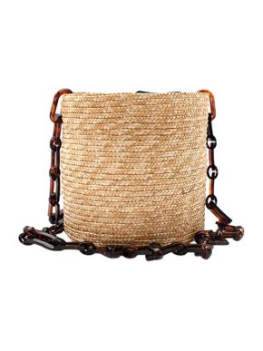 Hermina Woven Raffia & Acetate Chain Bask Bucket Bag