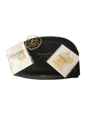 Chanel Beaute Black Cosmetics Pouch & Gold-Tone Metal Jewellery VIP Gift Set