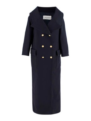 Valentino Garavani Navy Wool Wide Lapel Long Coat