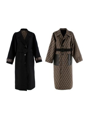 Fendi Black & FF Reversible Doubled-Faced Wool Long Coat