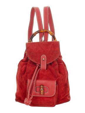 Gucci Vintage Red Suede Bamboo Handle Backpack