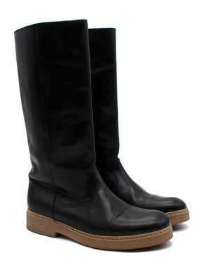 Bonpoint Black Leather Rain Boots 34