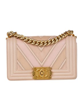 Chanel Pink Leather Chevron Quilted Boy Bag