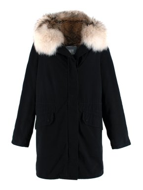 Yves Salomon ARMY Black Cotton Twill Rabbit Fur Lined Parka