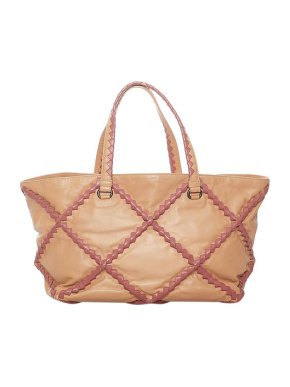 Bottega Veneta Vintage Nude Leather Braided Tote Bag
