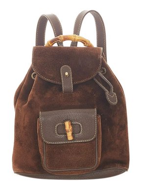 Gucci Vintage Brown Suede Bamboo Handle Backpack
