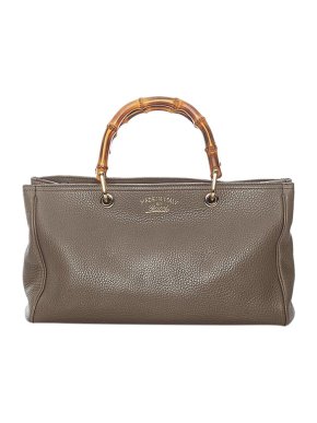 Gucci Taupe Leather Bamboo Handle Tote Bag