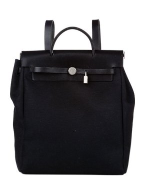 Hermes Vintage Black Canvas Herline Backpack