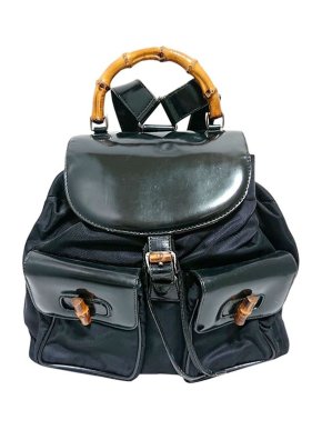 Gucci Vintage Black Nylon Bamboo Handle Backpack