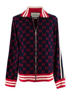 Gucci Navy & Red GG Supreme Cotton Track Jacket