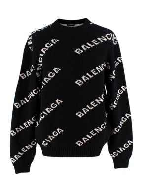 Balenciaga Black Allover Logo knit sweater