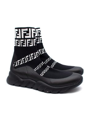 Black and White Think Fendi FF Stretch Knit Trainers