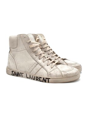 Saint Laurent Mid-Top Optic White Joe Distressed Sneakers