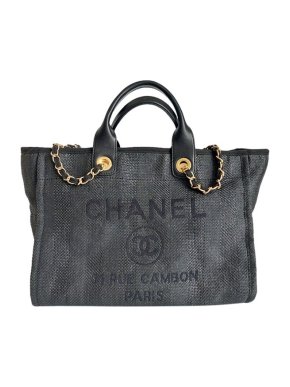 Chanel Black & Anthracite Canvas Deauville Tote Bag