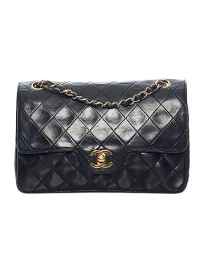 Chanel Vintage Black Leather Quilted Double Flap Bag