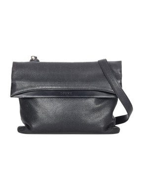 Loewe Black Leather Fold-Over Tote Bag