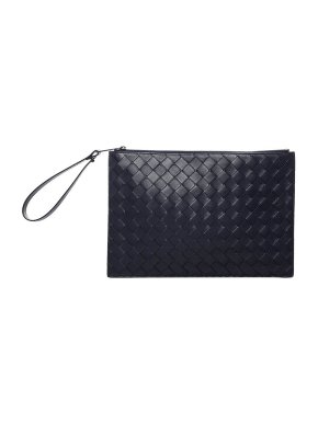 Bottega Veneta Navy Intrecciato Leather Clutch