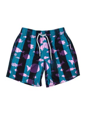 Vilebrequin Teal stripe fish print swim shorts