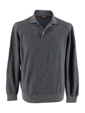 Loro Piana Grey Knitted Long Sleeve Polo