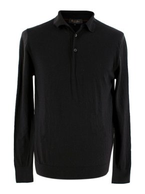 Loro Piana Black Knit Long Sleeve Polo Shirt