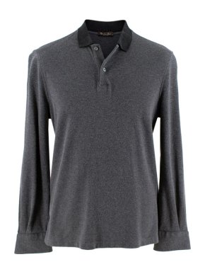 Loro Piana Charcoal and Black Long Sleeve Polo Shirt