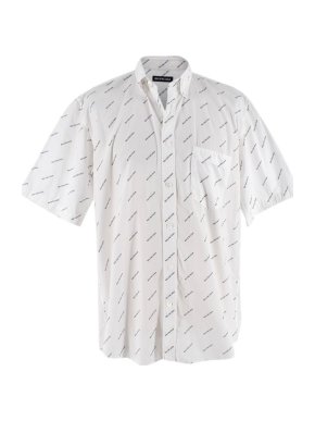 Balenciaga All Over Logo Print Cotton Shirt