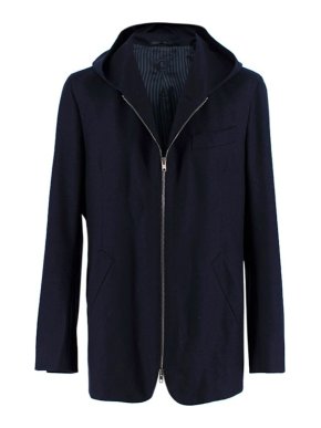 Caruso Dark Blue Hooded Wool Coat
