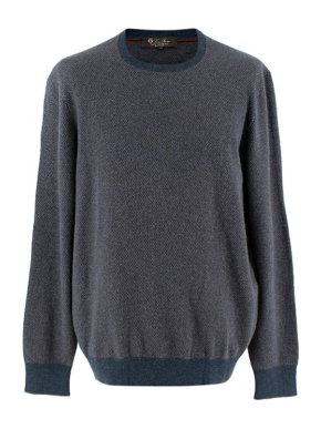 Loro Piana Blue and Grey Woven Knit Jumper