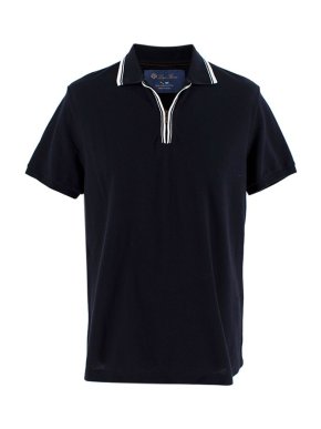 Loro Piana Navy with White Trim Zip Polo Shirt