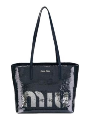 Miu Miu Navy Sequin Logo Tote Bag