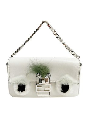 Fendi White Leather Embellished Monster Baguette