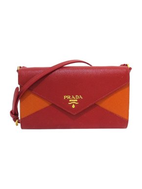 Prada Orange & Red Saffiano Leather Envelope Wallet