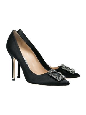 Manolo Blahnik Black Hangisi 105 Satin Pumps
