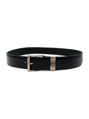 Gucci Tiger Head Detail Silver Black Leather Belt 91
