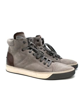 Lanvin Grey and Brown Suede High Top Sneakers