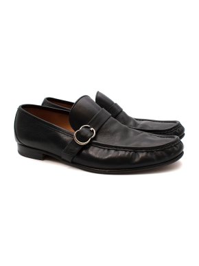 Gucci Black Leather GG Buckle Loafers