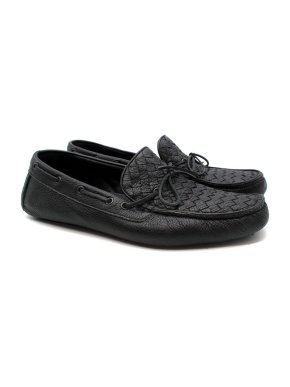 Bottega Veneta Soft Black Leather Boat Shoes