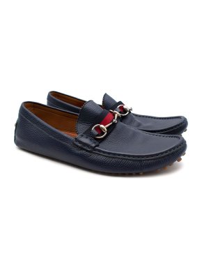 Gucci Navy leather webbings Horsebit loafers