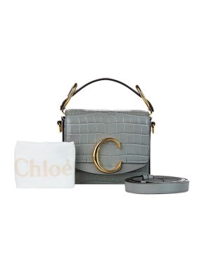 Chloe Stormy Grey Croc Embossed Mini C Bag