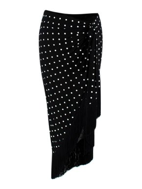 Balmain Black and White Asymmetric Fringed Polka-dot Skirt