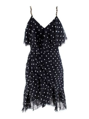 Balmain Black and White Polka-dot Dress with Chain Straps