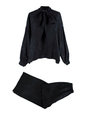 Balenciaga Black Floral Brocade Pussybow Top & Trousers