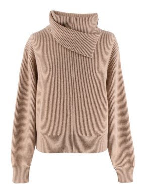 Brunello Cucinelli Beige Ribbed Knit Jumper with Monili Details